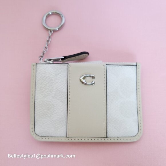 COACH Mini Skinny ID Card Case in Signature Canvas & Leather -White/Chalk color⭐ - Picture 6 of 16